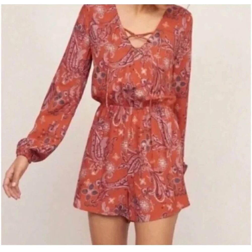 Abercrombie & Fitch Orange Paisley Long Sleeve Romper - Women’s S